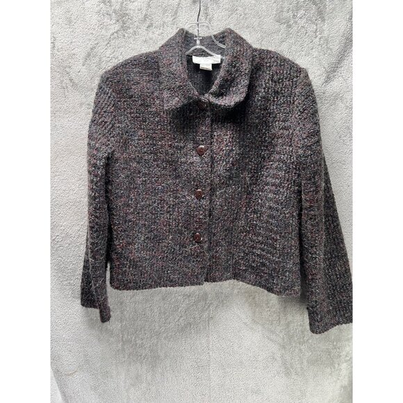 PETITE SOPHISTICATE Women’s Large Brown Speckled CARDIGAN MOHAIR BLEND SWEATER - Picture 5 of 5